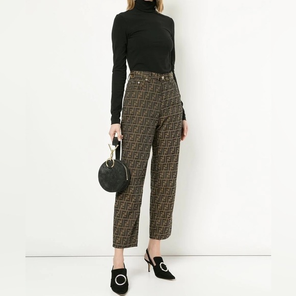 Brown cotton blend Fendi Zucca pattern long pants from Fendi
